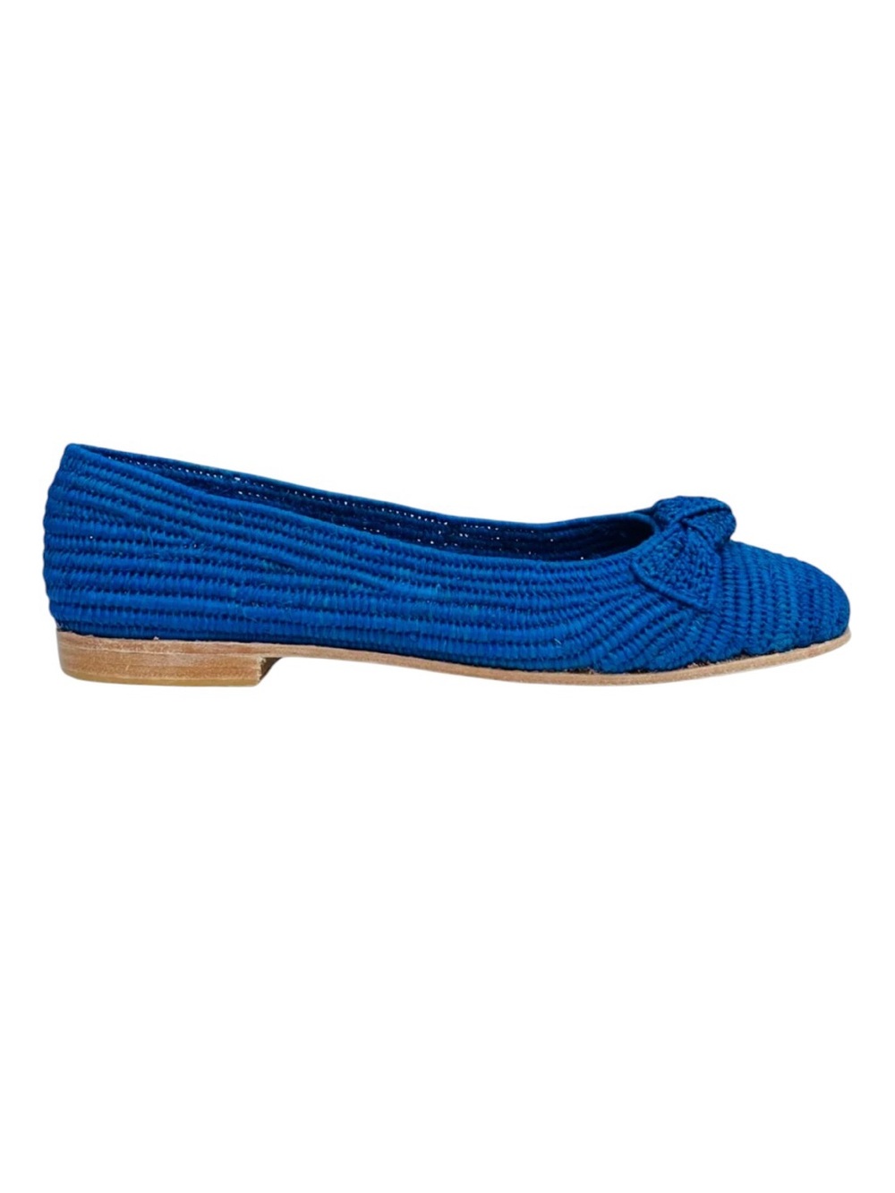 Proud Mary blue raffia and leather bow ballet flats